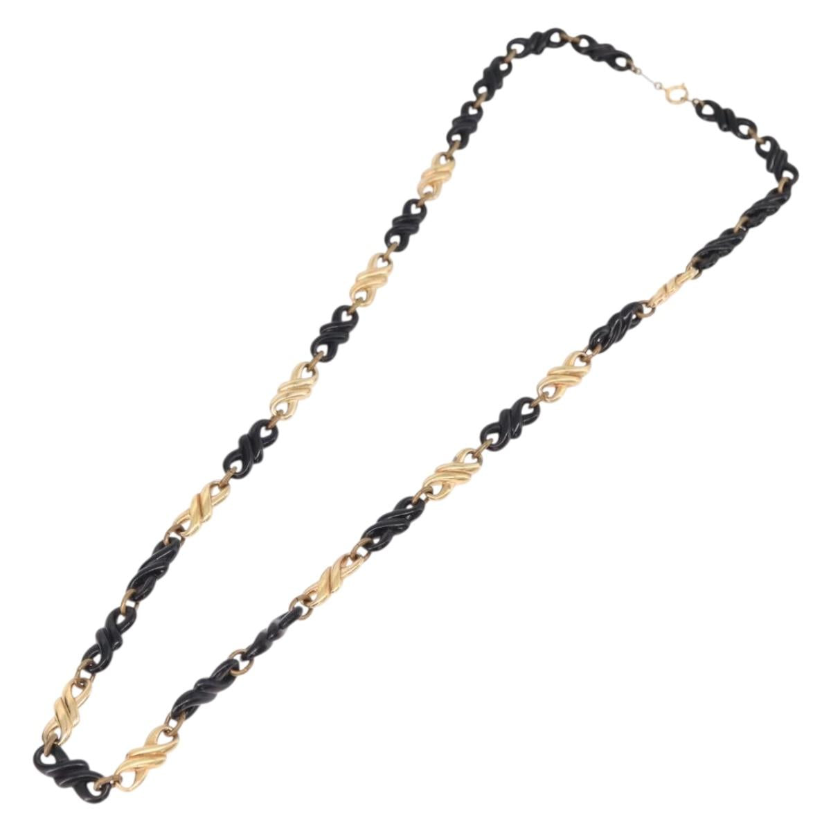 Christian Dior Chain Necklace Metal Black Gold Auth SW2535