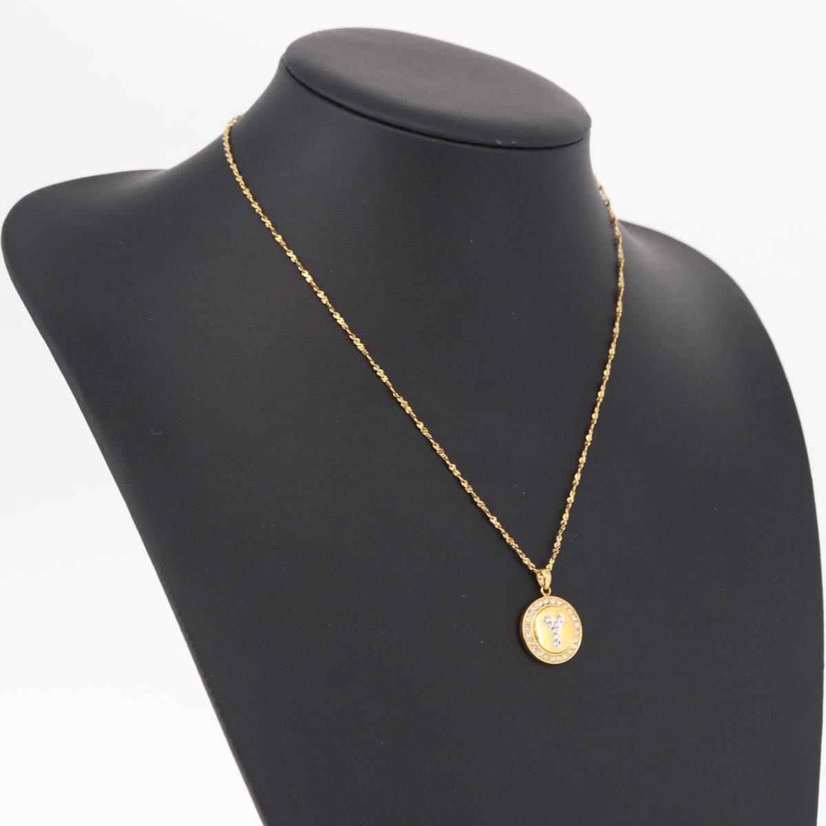 SAINT LAURENT Initials Cointop Necklace Metal Gold Tone Auth SW2536