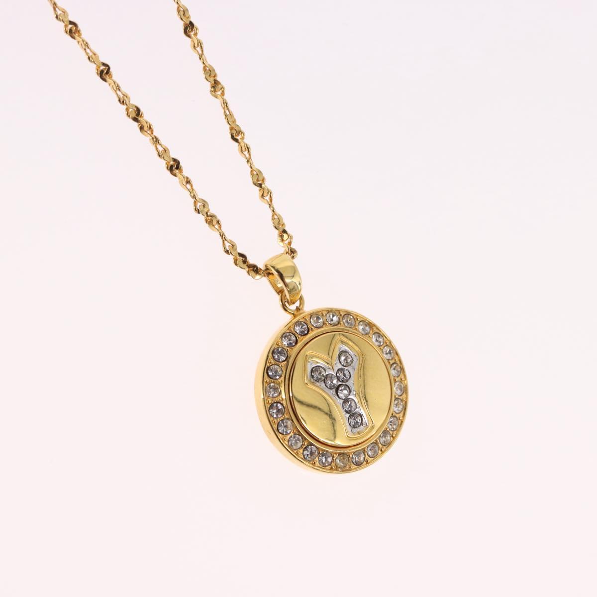 SAINT LAURENT Initials Cointop Necklace Metal Gold Tone Auth SW2536