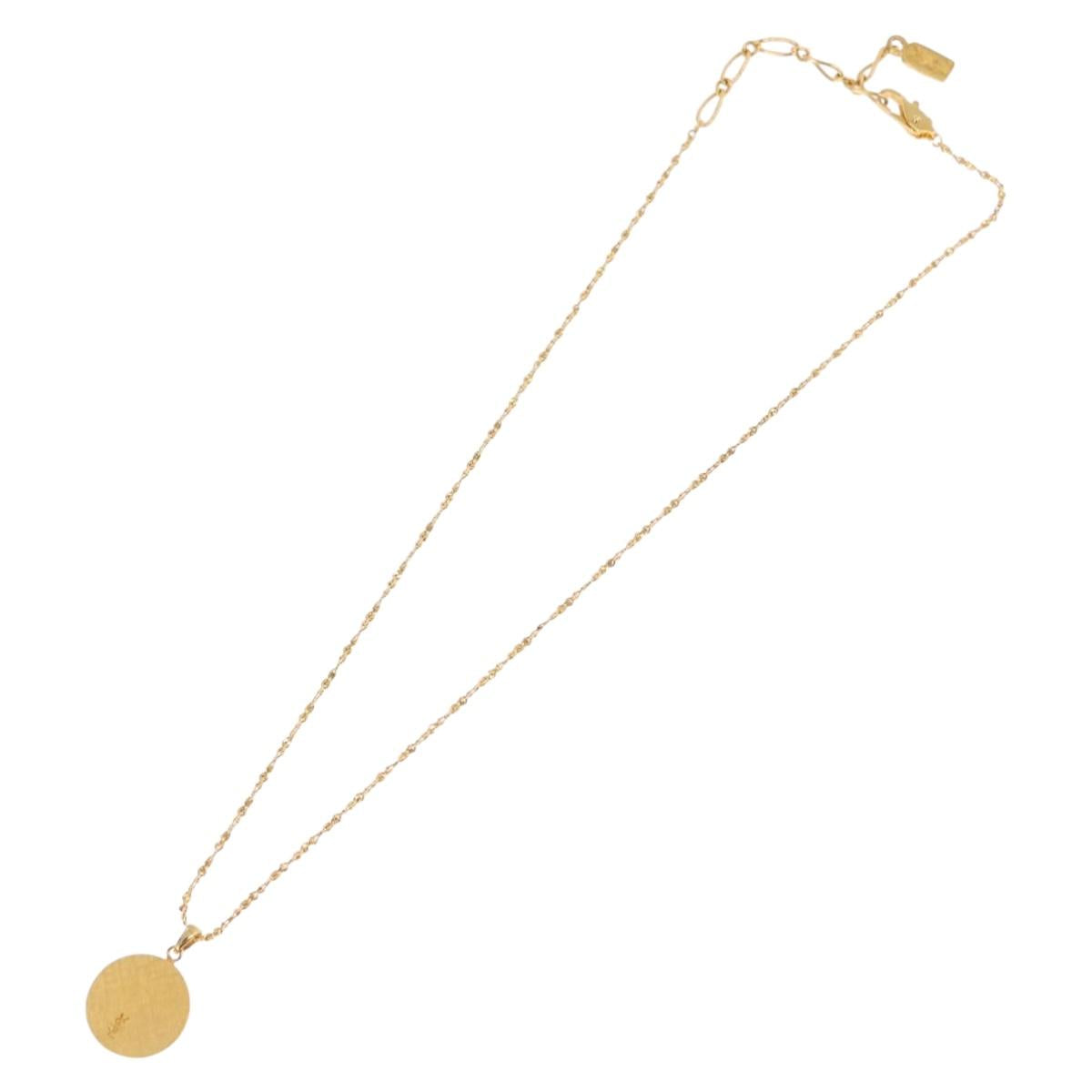 SAINT LAURENT Initials Cointop Necklace Metal Gold Tone Auth SW2536