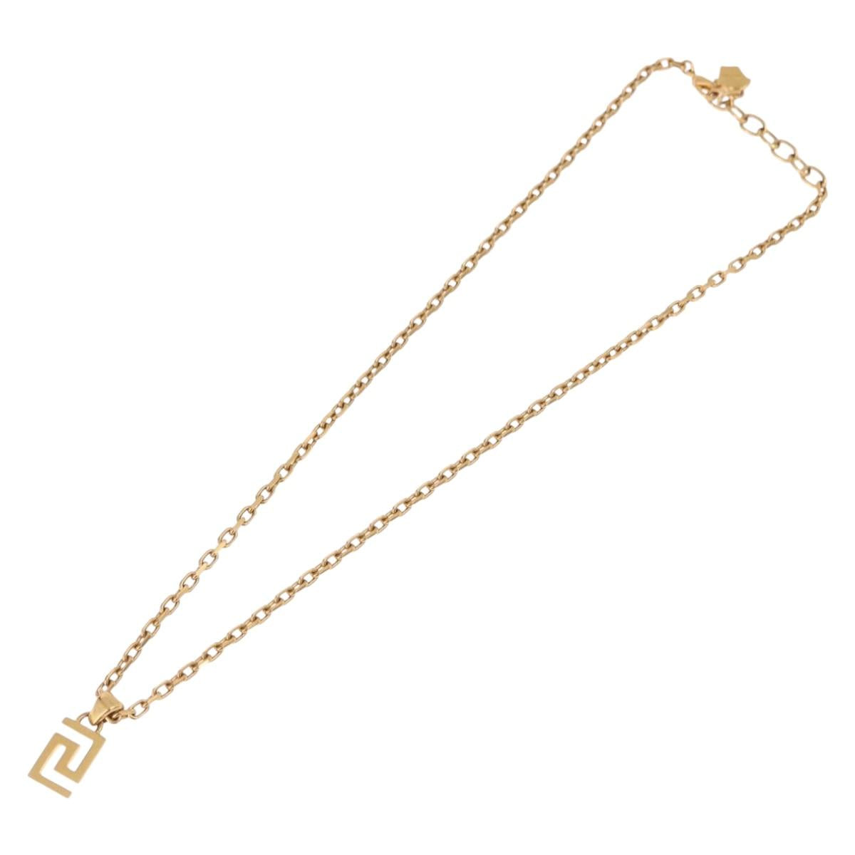 VERSACE Greca Top Necklace Metal Gold Tone Auth SW2537A