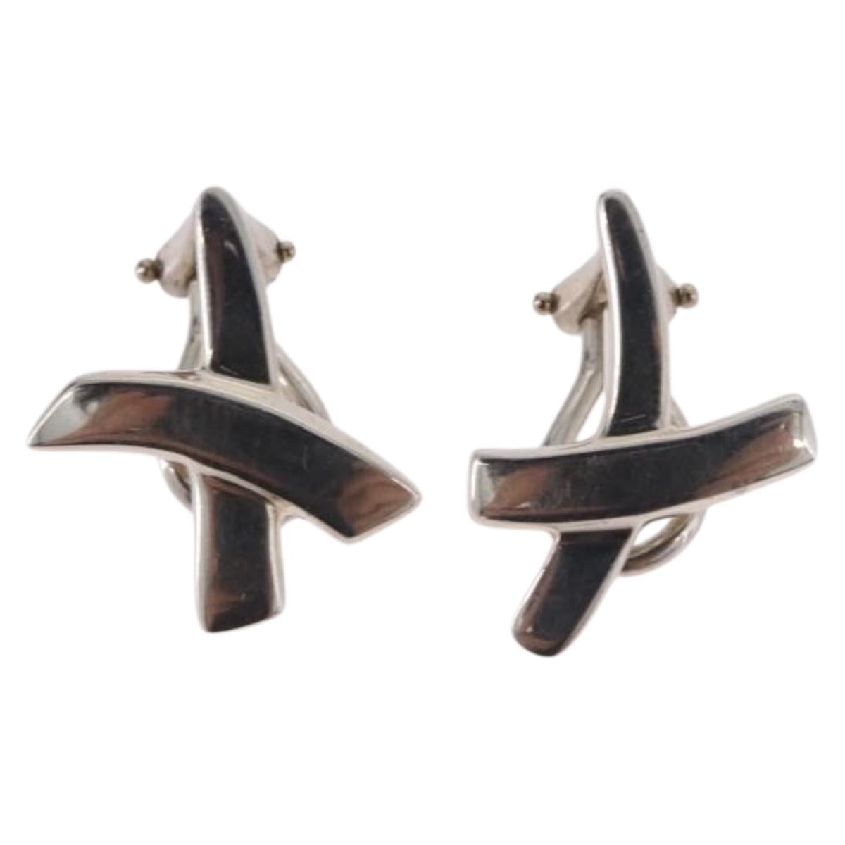 TIFFANY&Co. Paloma Picasso Graffiti X Earring Ag925 Silver Auth SW2552