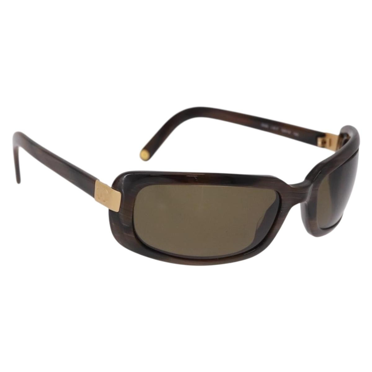 CHANEL Sunglasses Plastic Brown Gold CC Auth SW2589