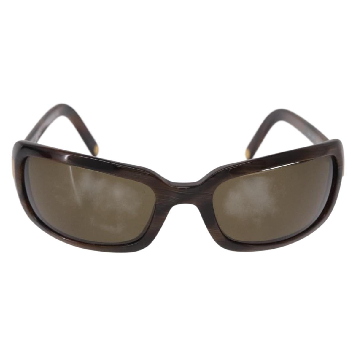 CHANEL Sunglasses Plastic Brown Gold CC Auth SW2589