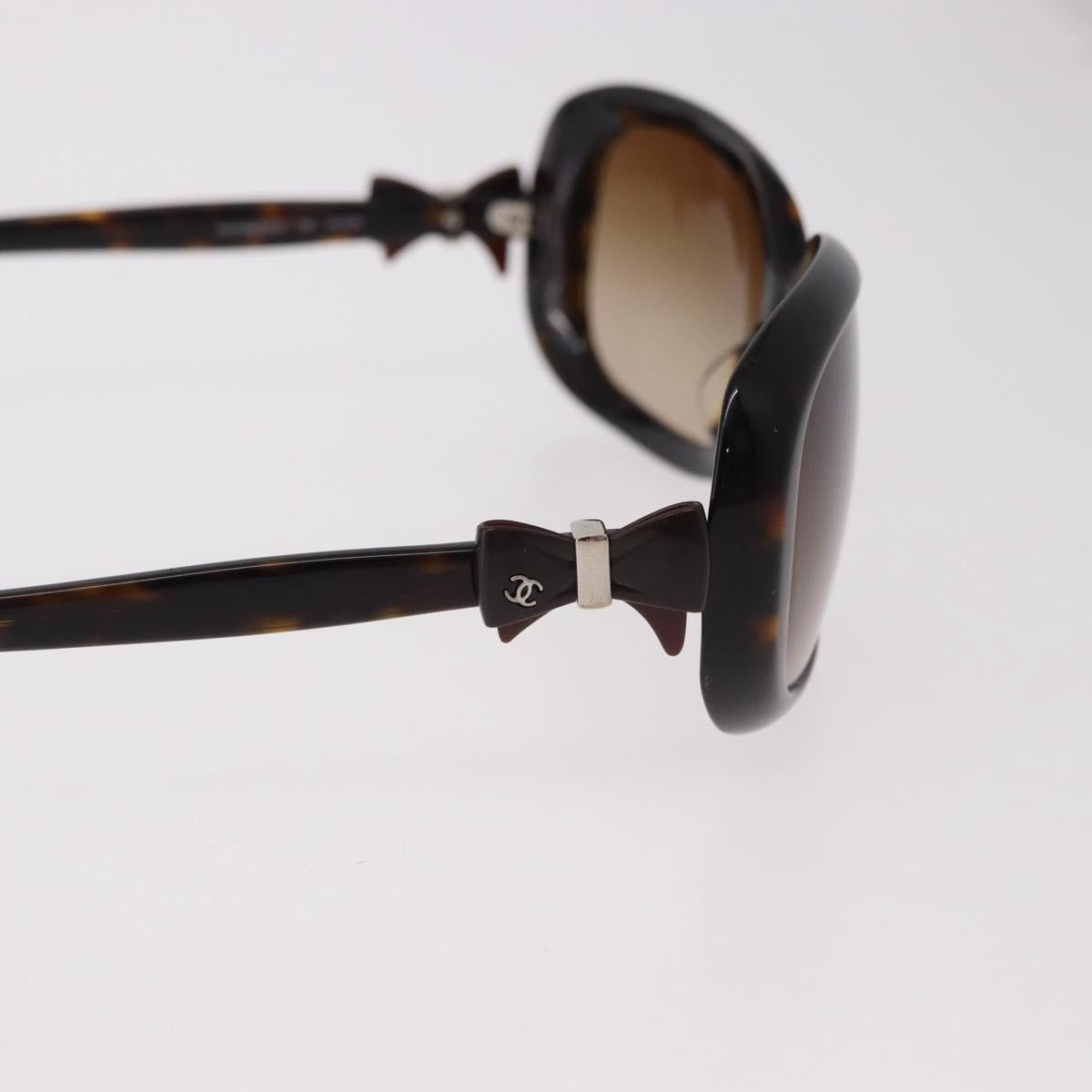 CHANEL Ribbon COCO Mark Sunglasses Plastic Brown Silver CC Auth SW2590