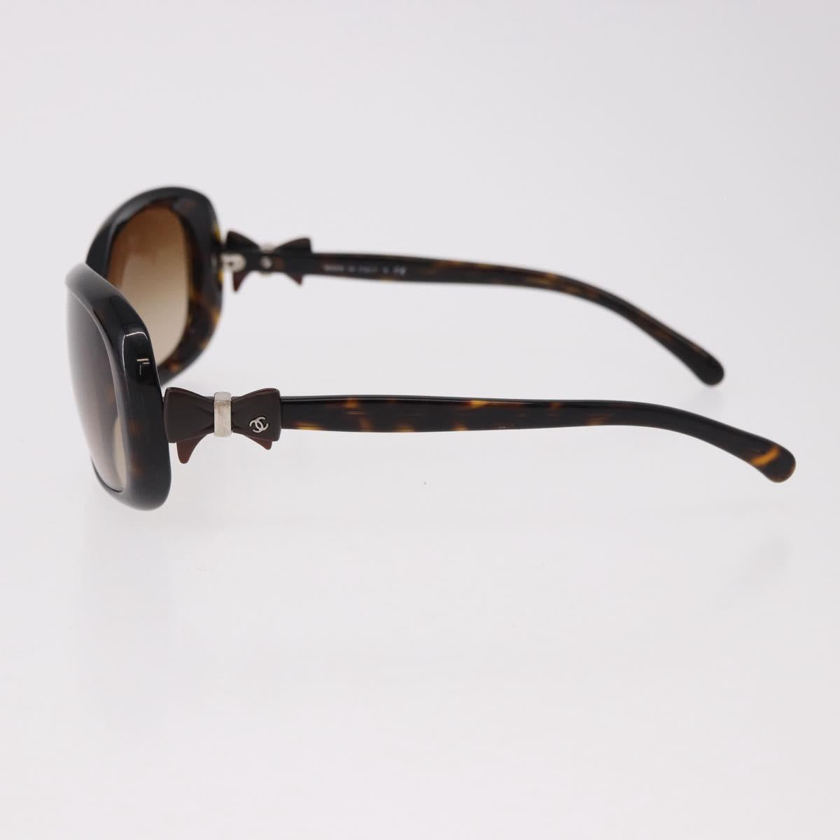 CHANEL Ribbon COCO Mark Sunglasses Plastic Brown Silver CC Auth SW2590
