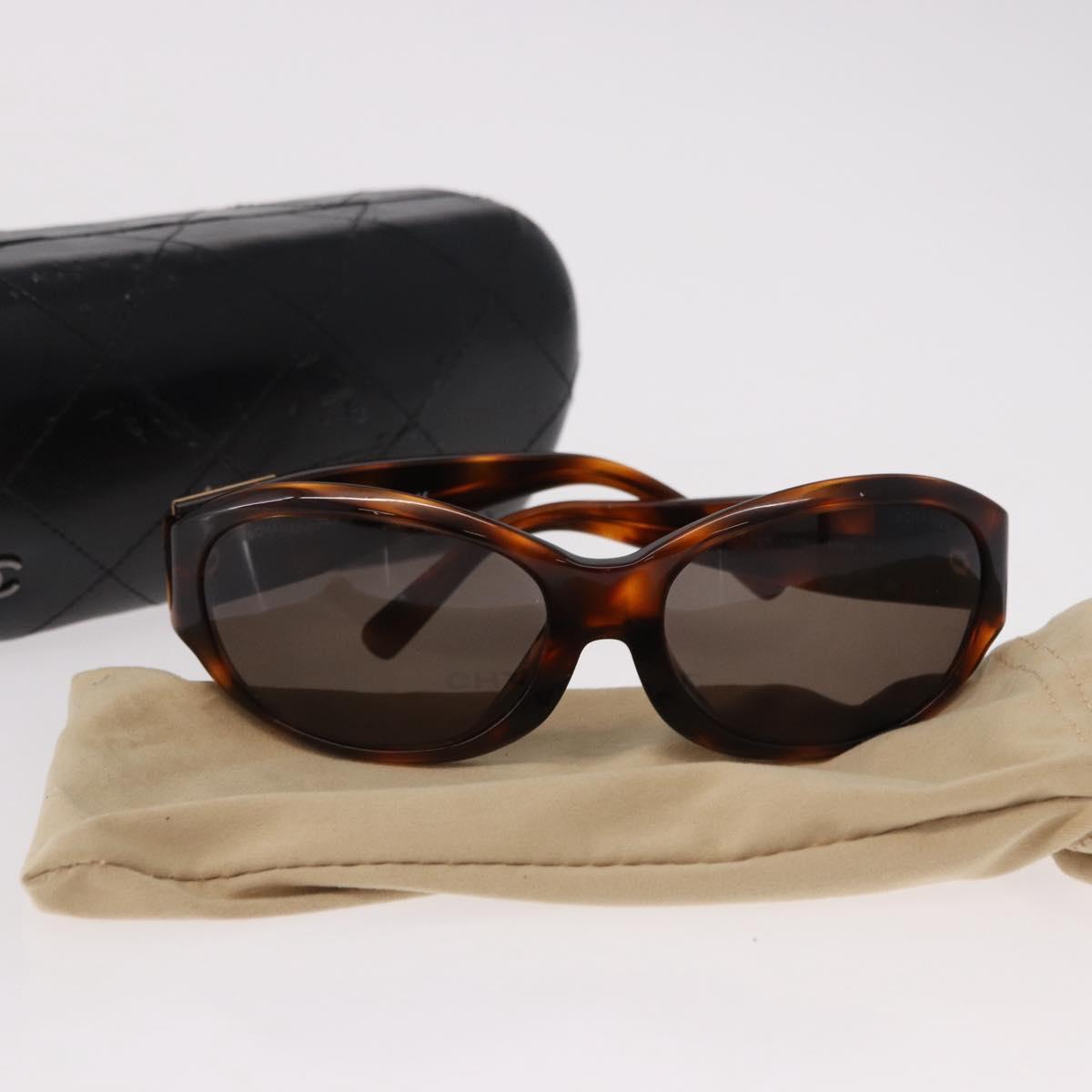 CHANEL COCO Mark Sunglasses Plastic Brown Gold CC Auth SW2591