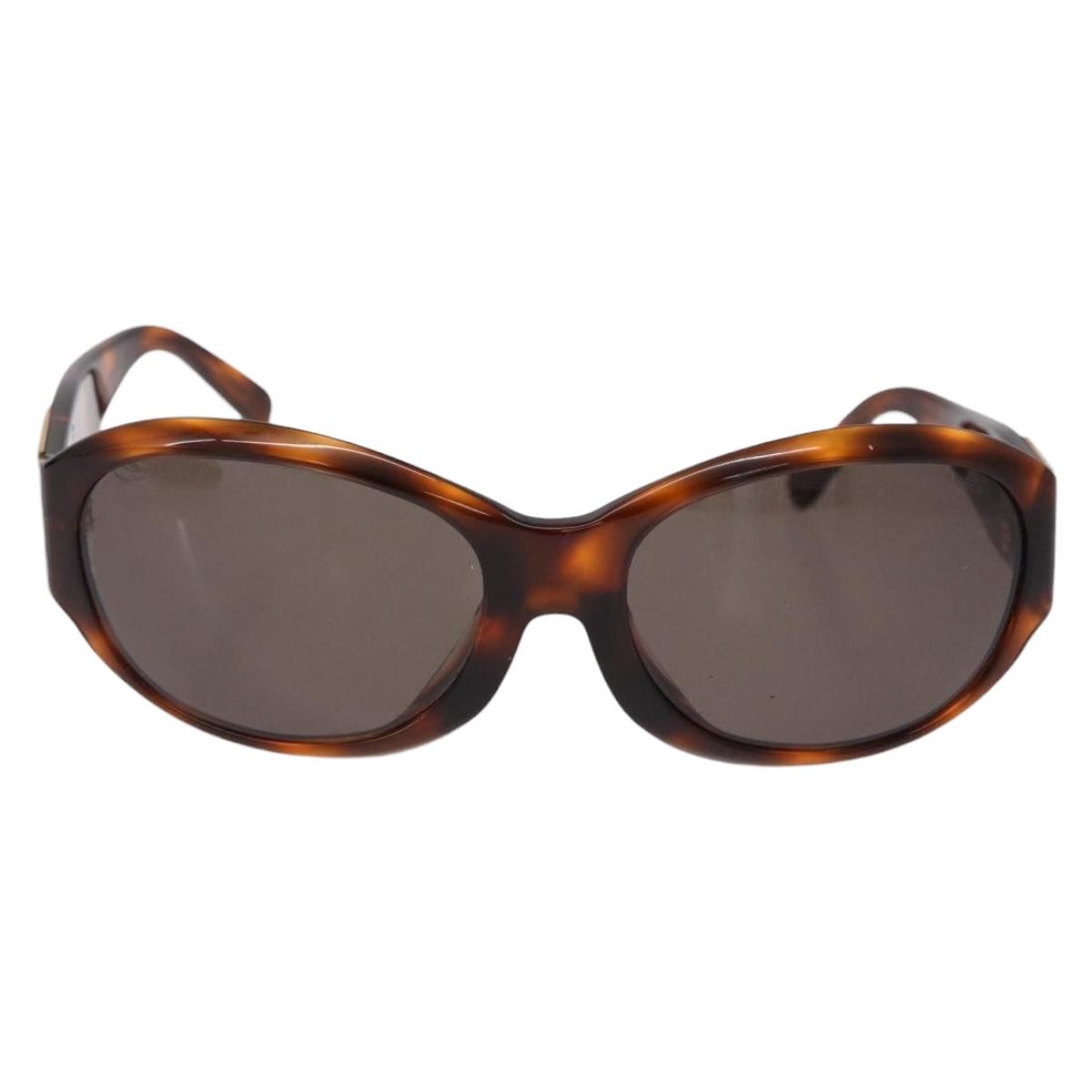 CHANEL COCO Mark Sunglasses Plastic Brown Gold CC Auth SW2591
