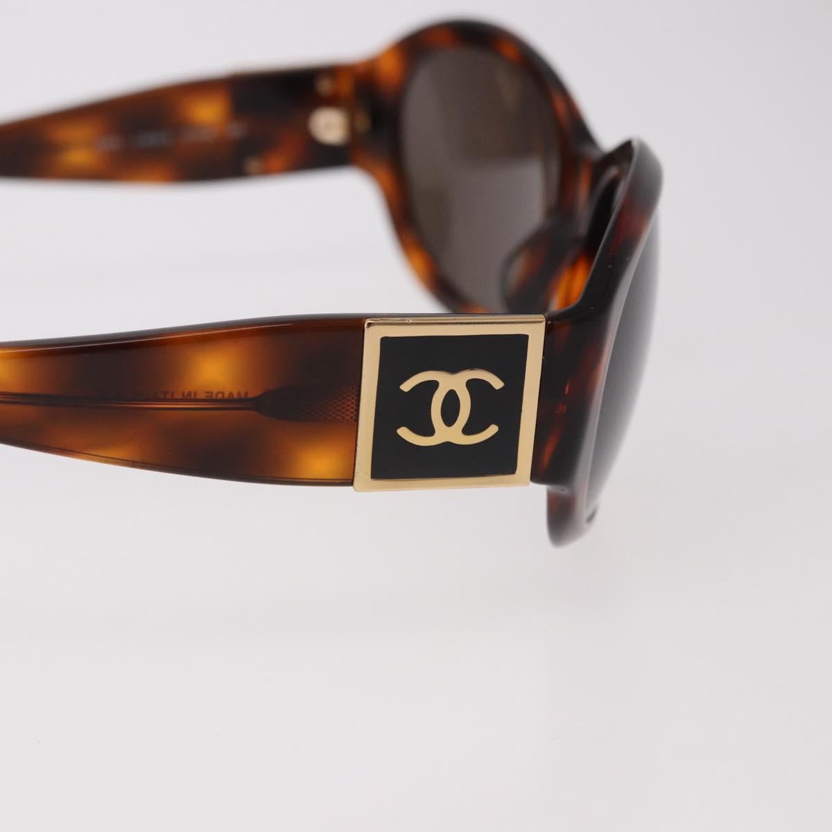 CHANEL COCO Mark Sunglasses Plastic Brown Gold CC Auth SW2591
