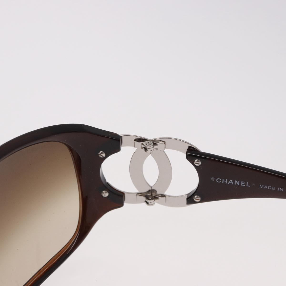 CHANEL COCO Mark Sunglasses Plastic Brown Silver CC Auth SW2592V