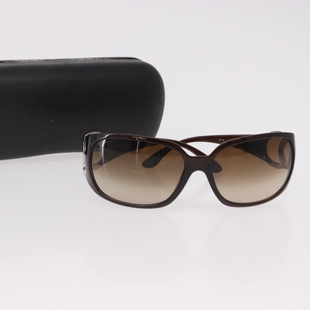 CHANEL COCO Mark Sunglasses Plastic Brown Silver CC Auth SW2592V
