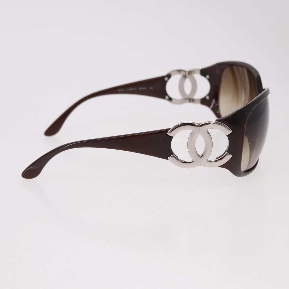 CHANEL COCO Mark Sunglasses Plastic Brown Silver CC Auth SW2592V