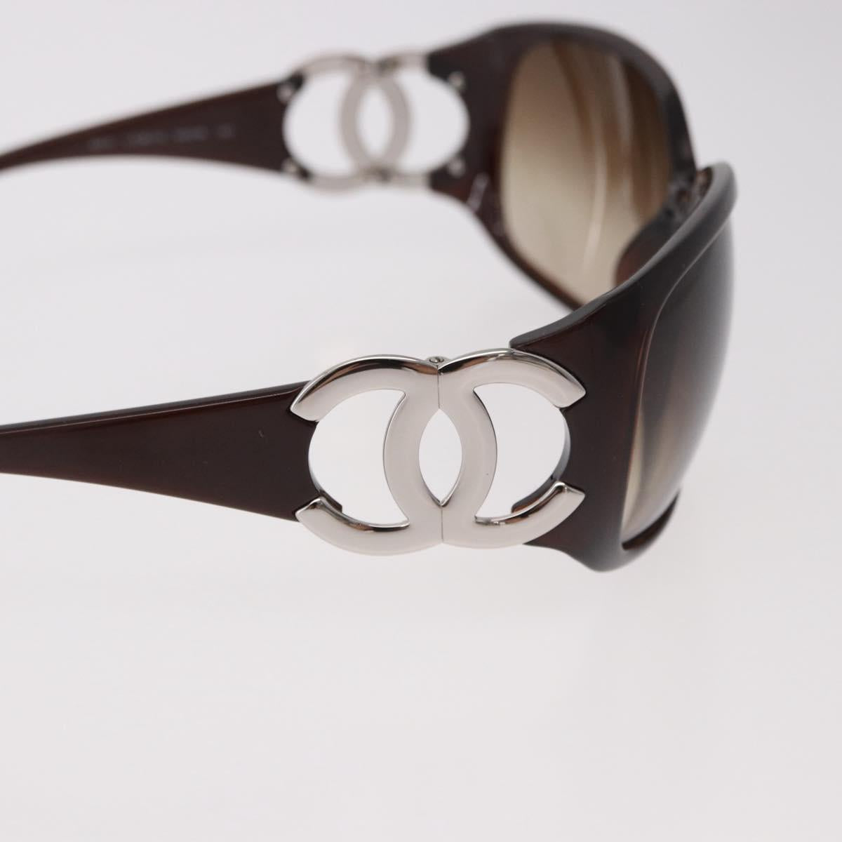 CHANEL COCO Mark Sunglasses Plastic Brown Silver CC Auth SW2592V