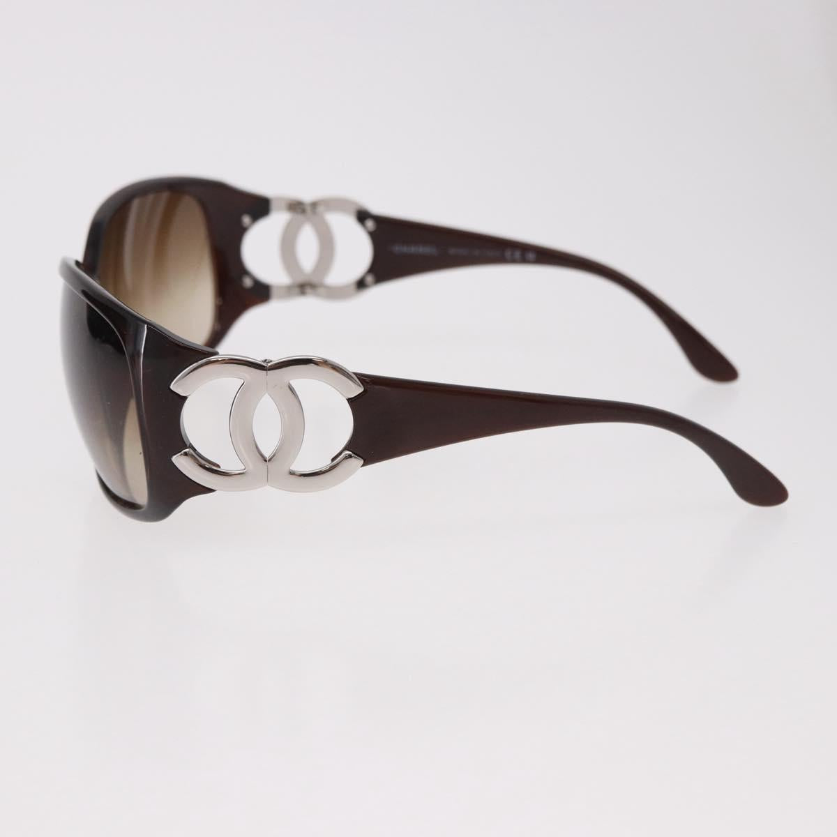 CHANEL COCO Mark Sunglasses Plastic Brown Silver CC Auth SW2592V