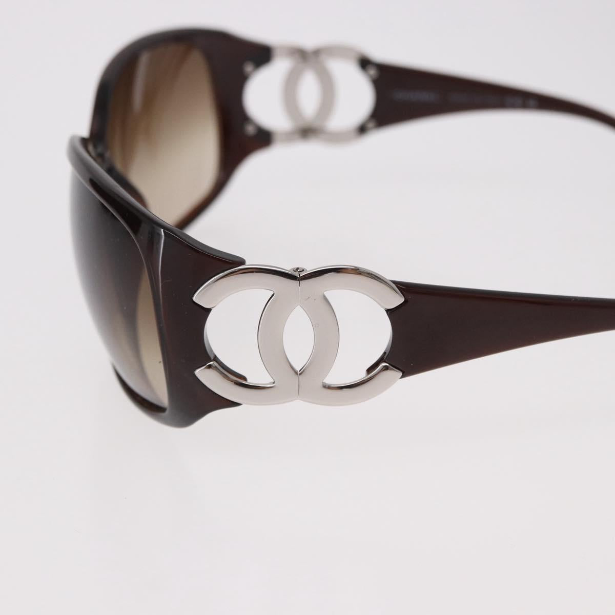 CHANEL COCO Mark Sunglasses Plastic Brown Silver CC Auth SW2592V