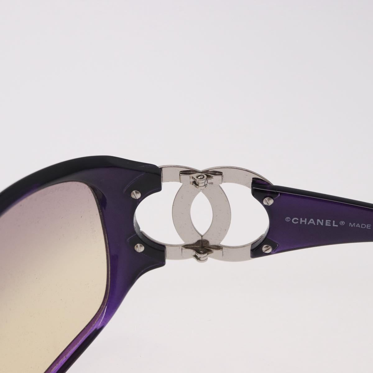 CHANEL COCO Mark Sunglasses Plastic Purple Silver CC Auth SW2593V