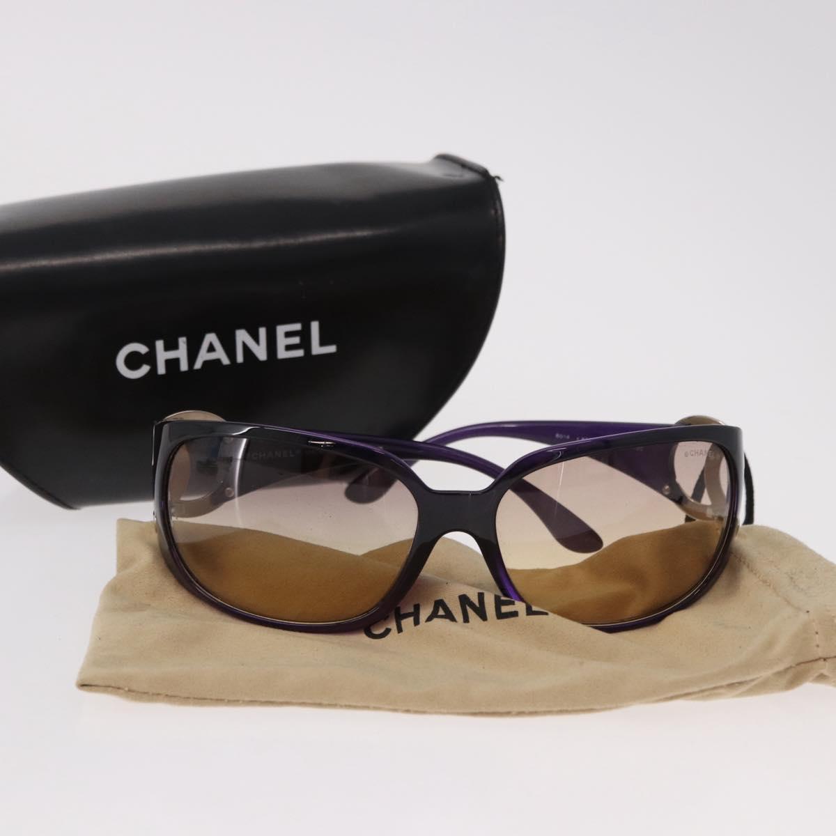 CHANEL COCO Mark Sunglasses Plastic Purple Silver CC Auth SW2593V