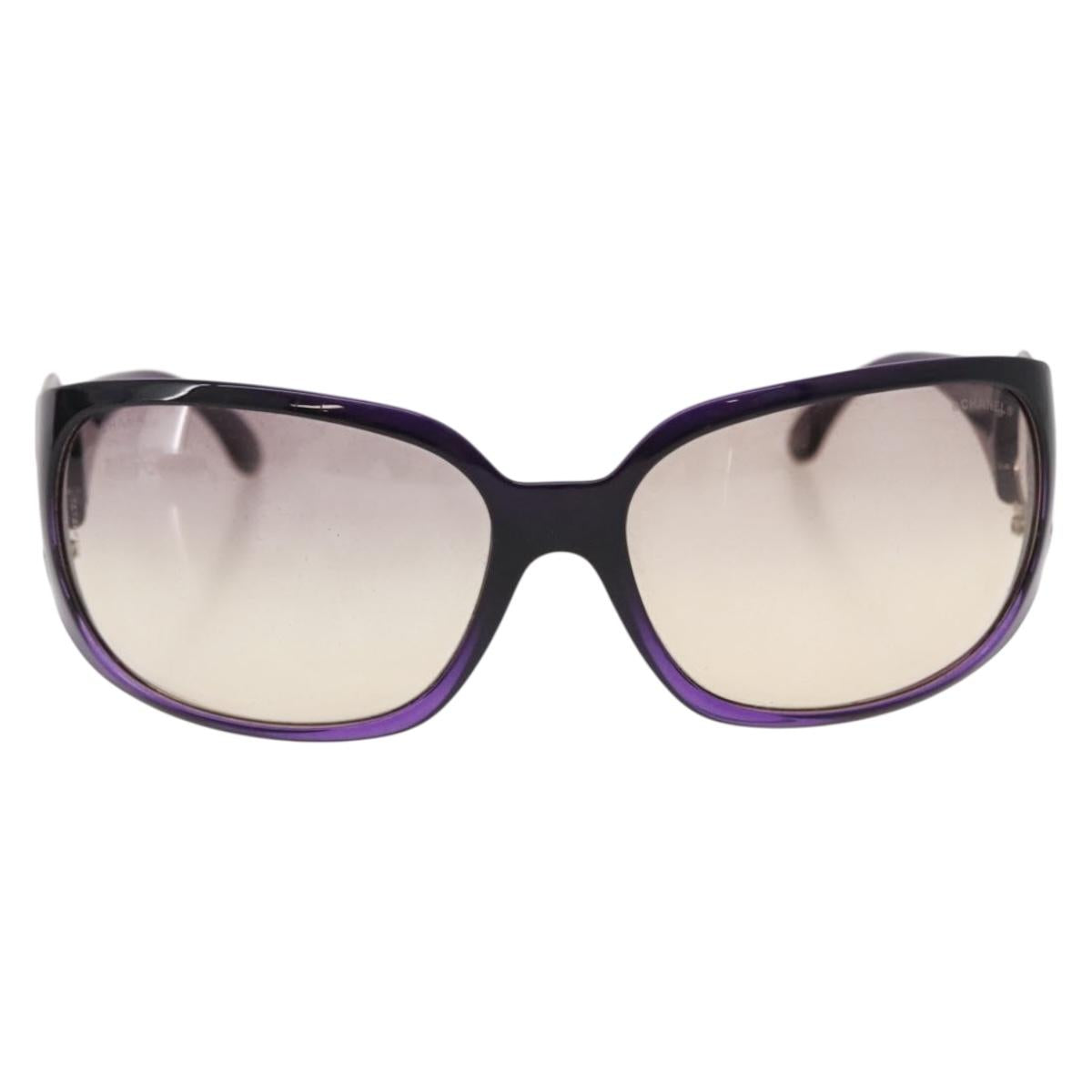 CHANEL COCO Mark Sunglasses Plastic Purple Silver CC Auth SW2593V
