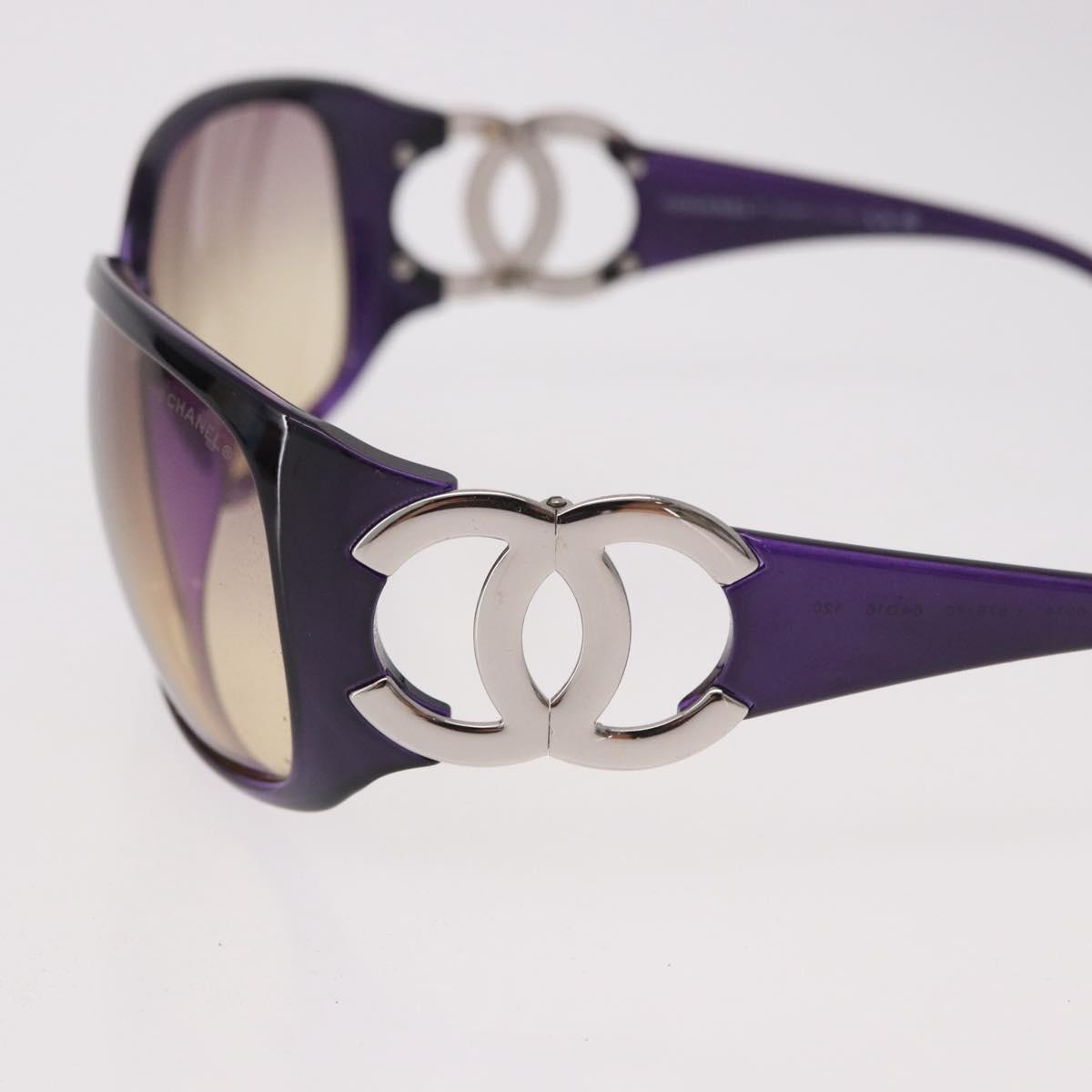 CHANEL COCO Mark Sunglasses Plastic Purple Silver CC Auth SW2593V