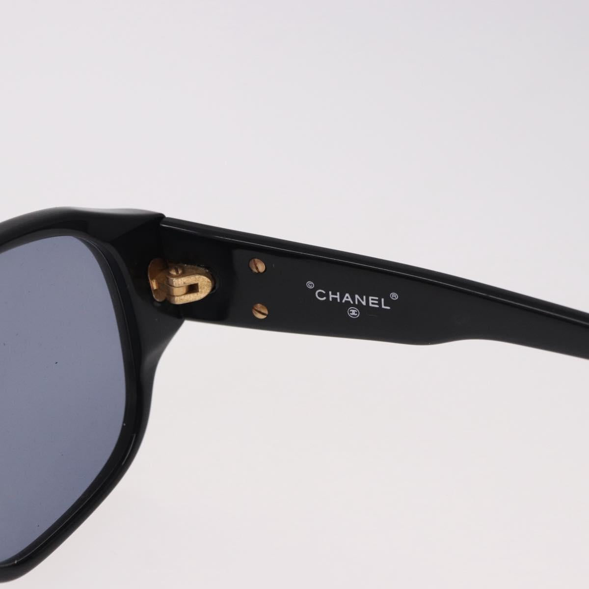 CHANEL COCO Mark Sunglasses Plastic Black Gold CC Auth SW2595