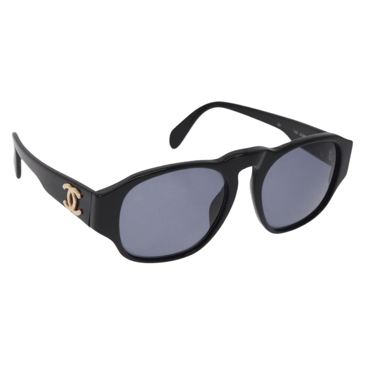 CHANEL COCO Mark Sunglasses Plastic Black Gold CC Auth SW2595