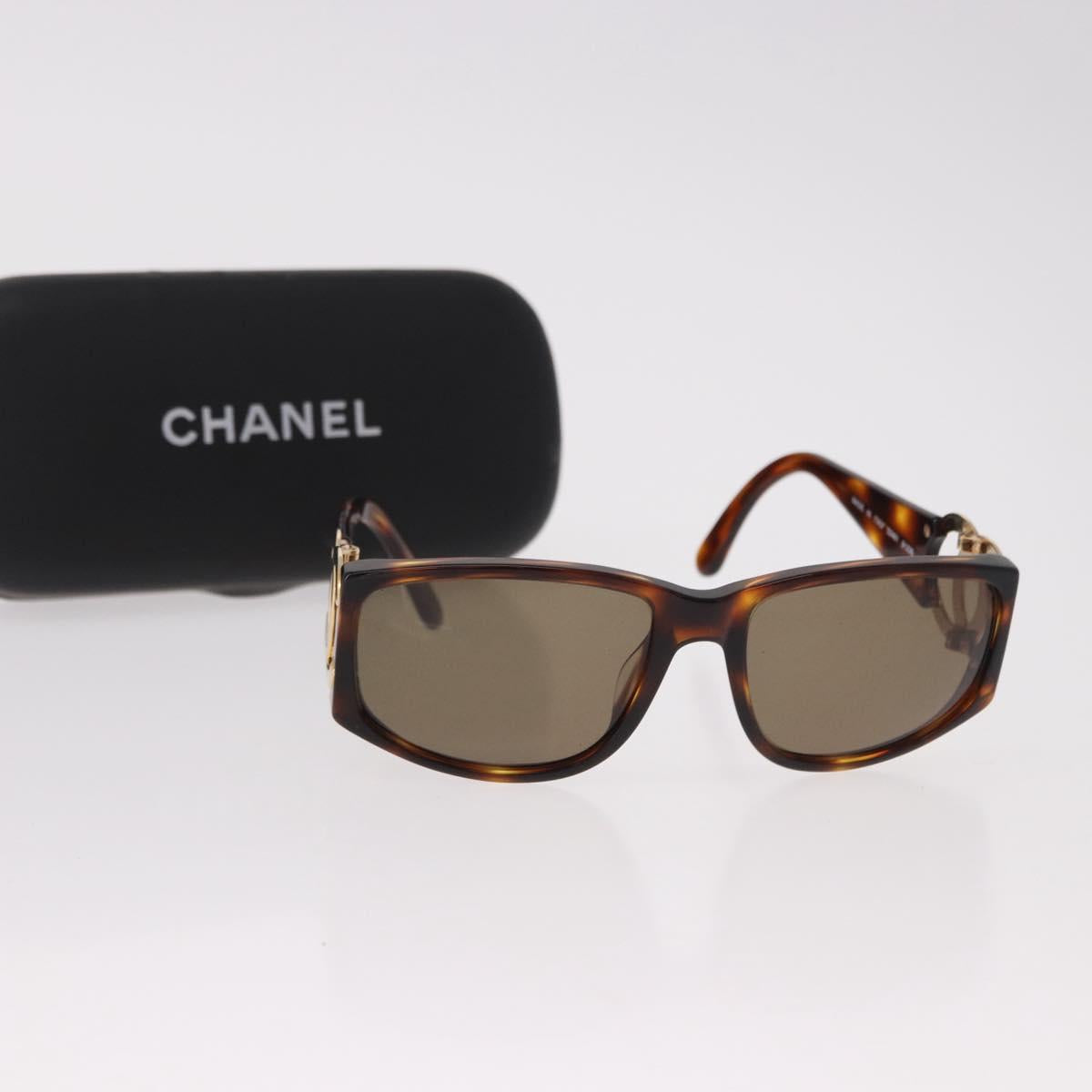 CHANEL COCO Mark Sunglasses Plastic Brown Gold CC Auth SW2596