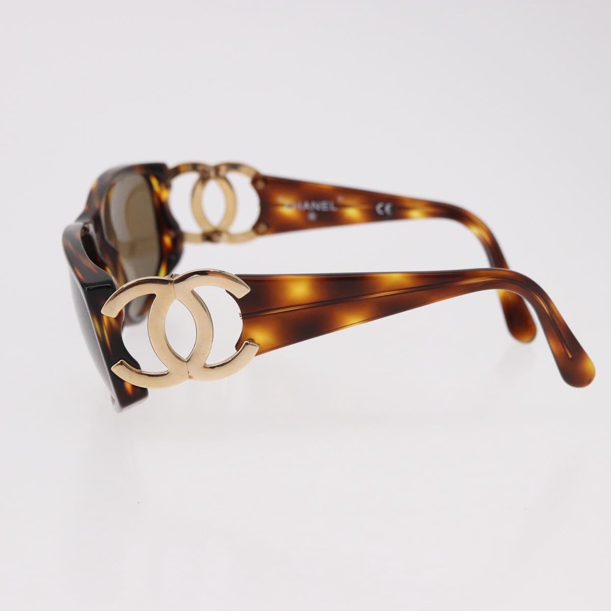 CHANEL COCO Mark Sunglasses Plastic Brown Gold CC Auth SW2596