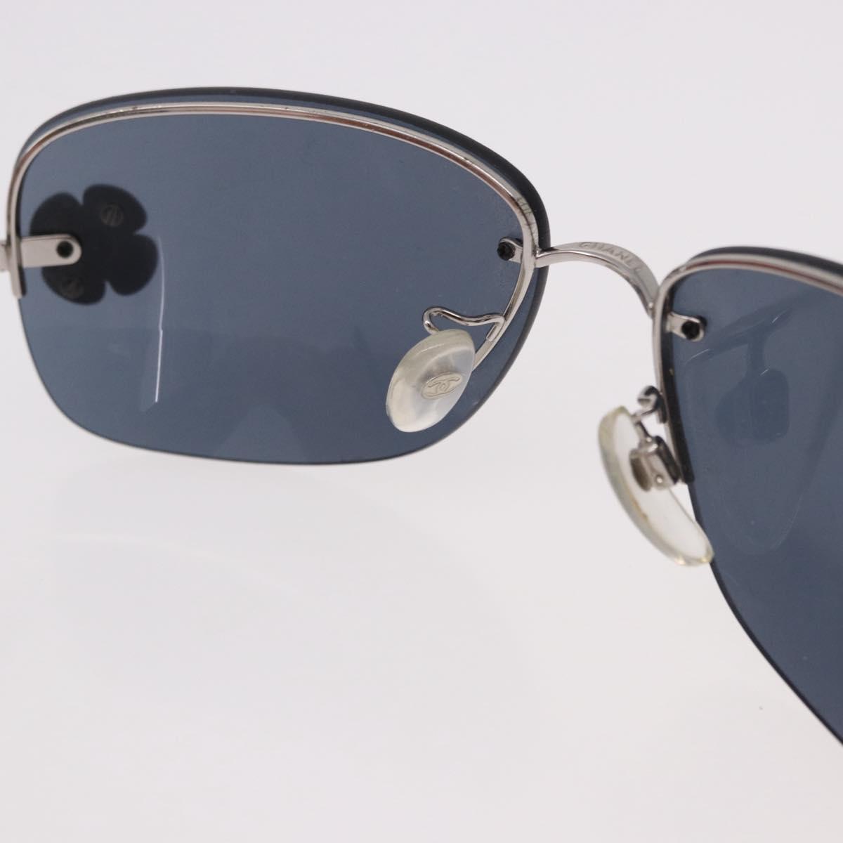 CHANEL Camelia Sunglasses Metal Light Blue Silver CC Auth SW2597V