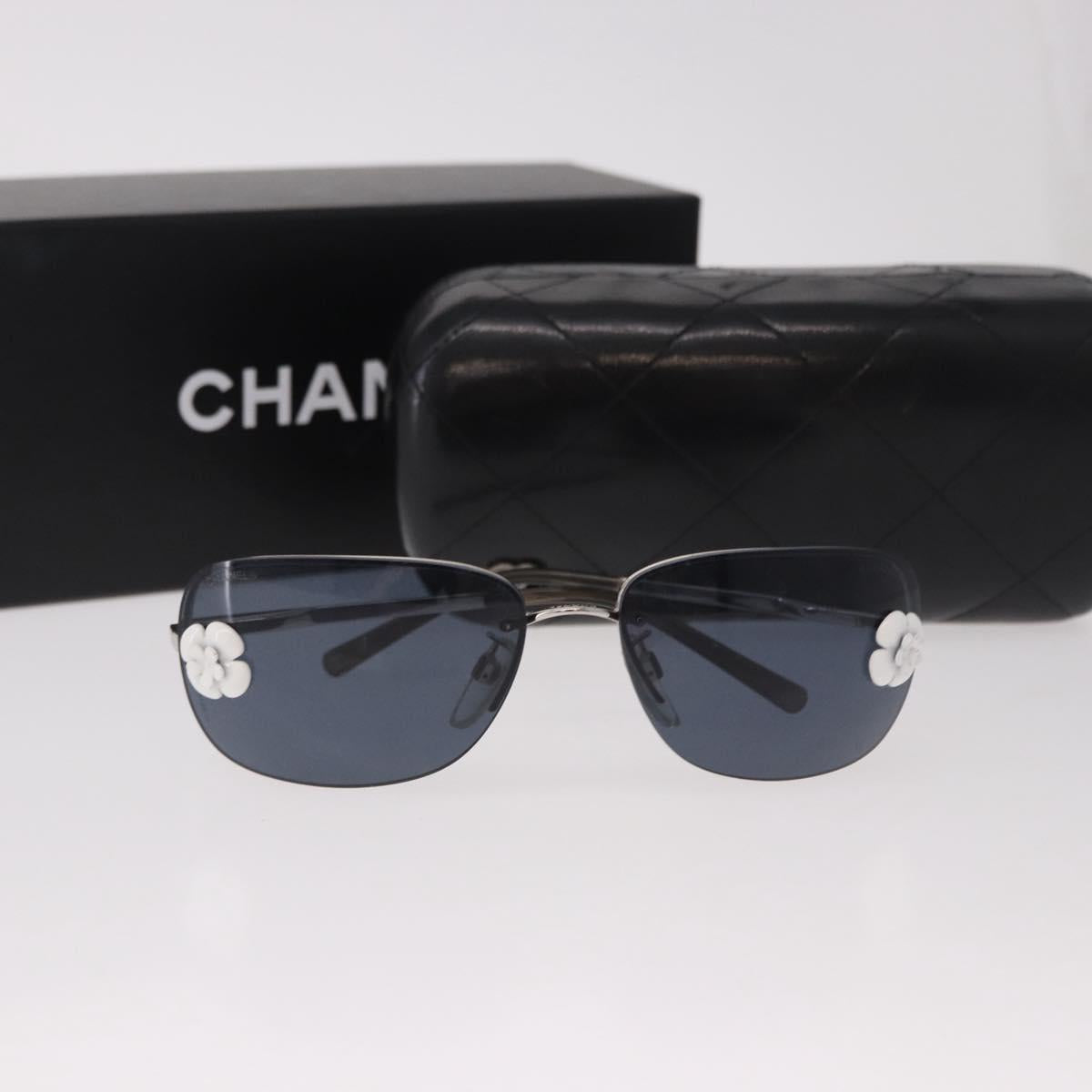 CHANEL Camelia Sunglasses Metal Light Blue Silver CC Auth SW2597V