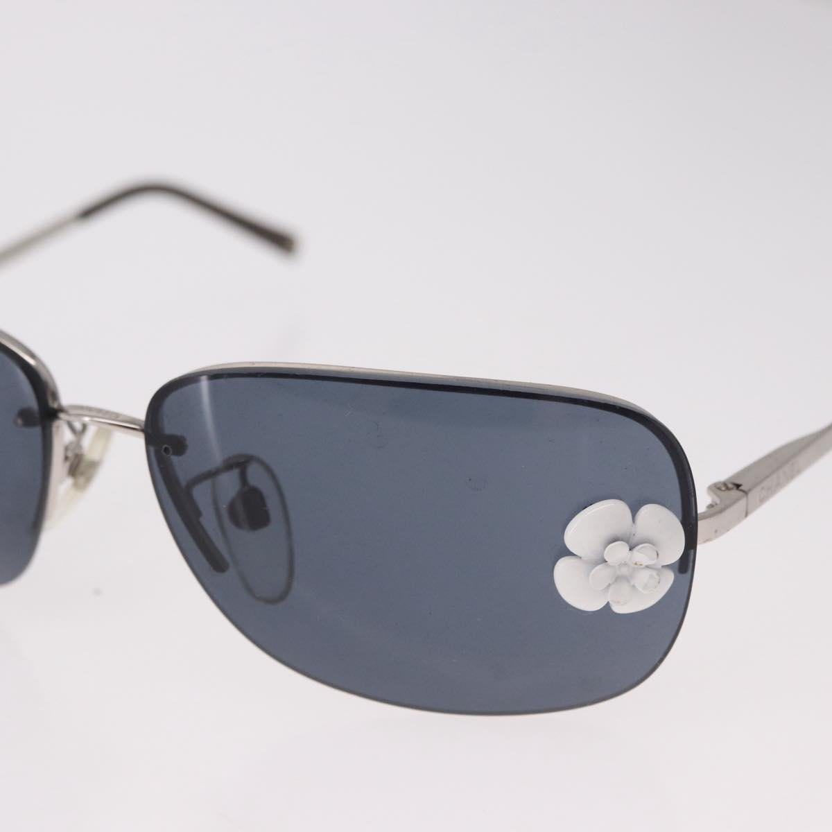 CHANEL Camelia Sunglasses Metal Light Blue Silver CC Auth SW2597V