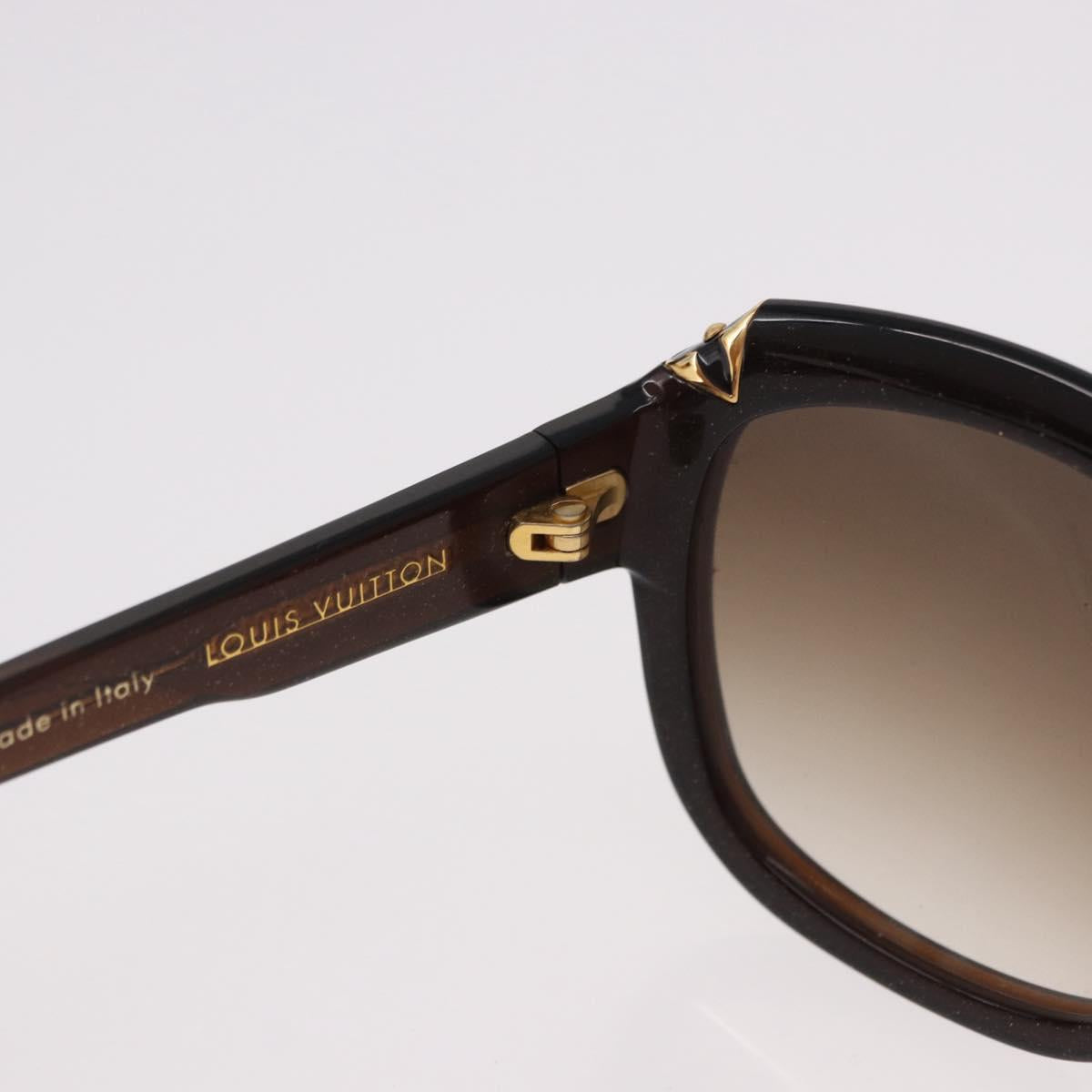 LOUIS VUITTON Hortensia Cat Eye Sunglasses Plastic Brown Gold Z0486E Auth SW2599