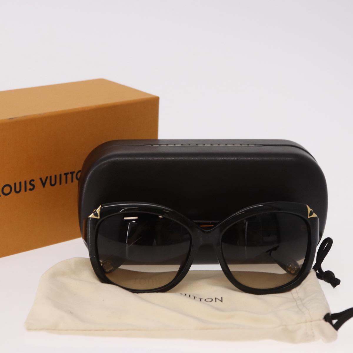 LOUIS VUITTON Hortensia Cat Eye Sunglasses Plastic Brown Gold Z0486E Auth SW2599