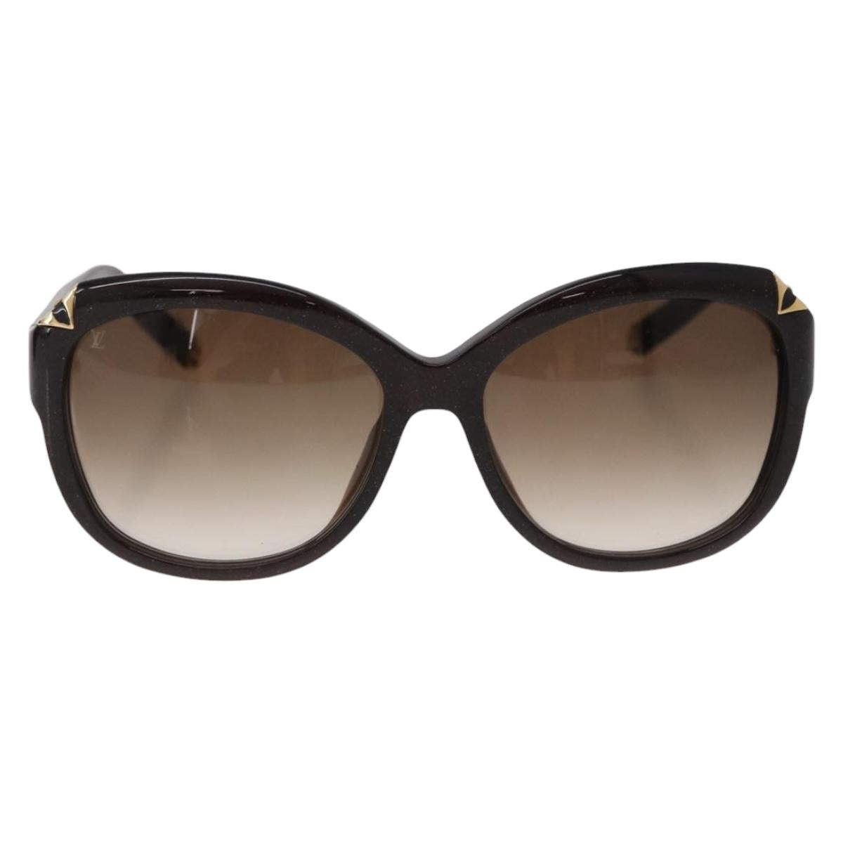 LOUIS VUITTON Hortensia Cat Eye Sunglasses Plastic Brown Gold Z0486E Auth SW2599
