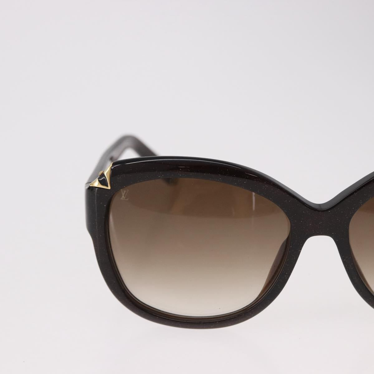 LOUIS VUITTON Hortensia Cat Eye Sunglasses Plastic Brown Gold Z0486E Auth SW2599
