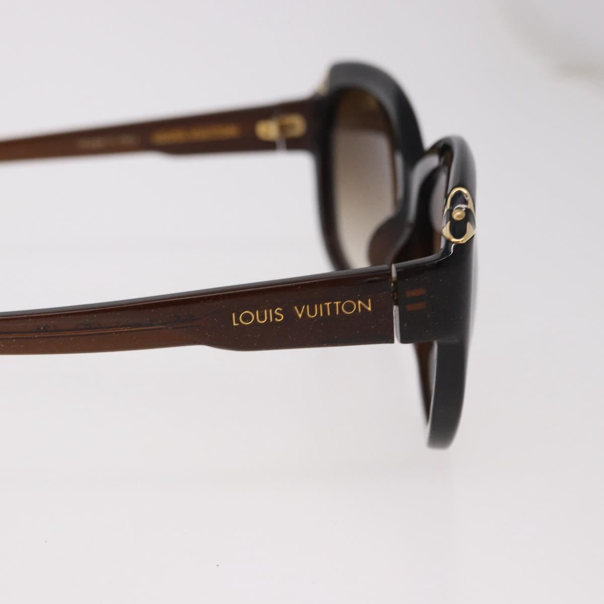 LOUIS VUITTON Hortensia Cat Eye Sunglasses Plastic Brown Gold Z0486E Auth SW2599