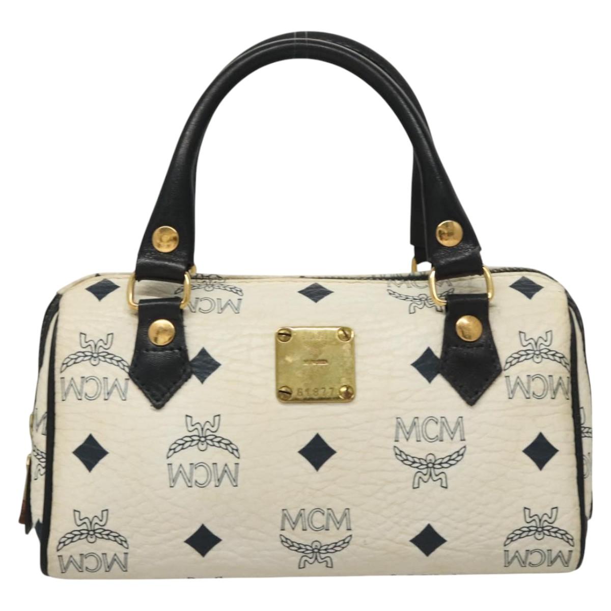 MCM Vicetos Logogram Hand Bag PVC Leather White Auth sw260