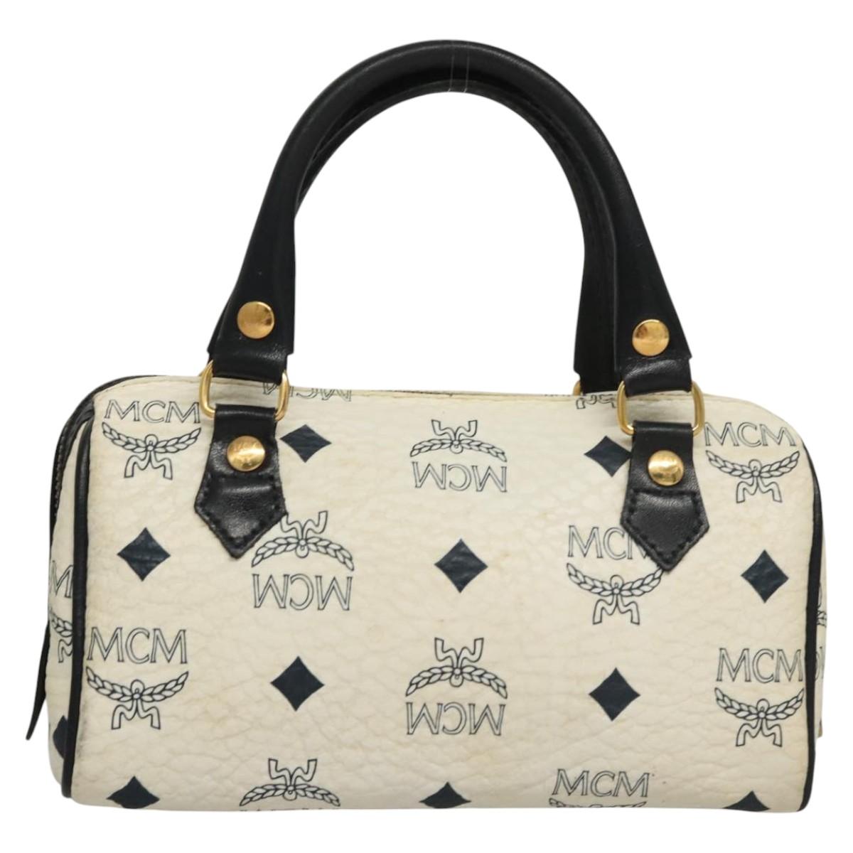 MCM Vicetos Logogram Hand Bag PVC Leather White Auth sw260