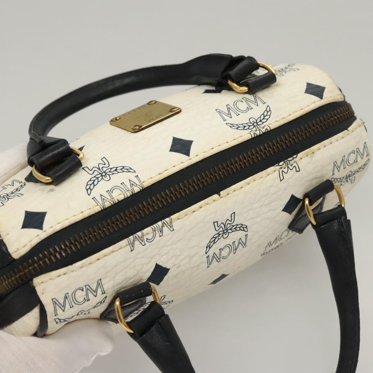 MCM Vicetos Logogram Hand Bag PVC Leather White Auth sw260