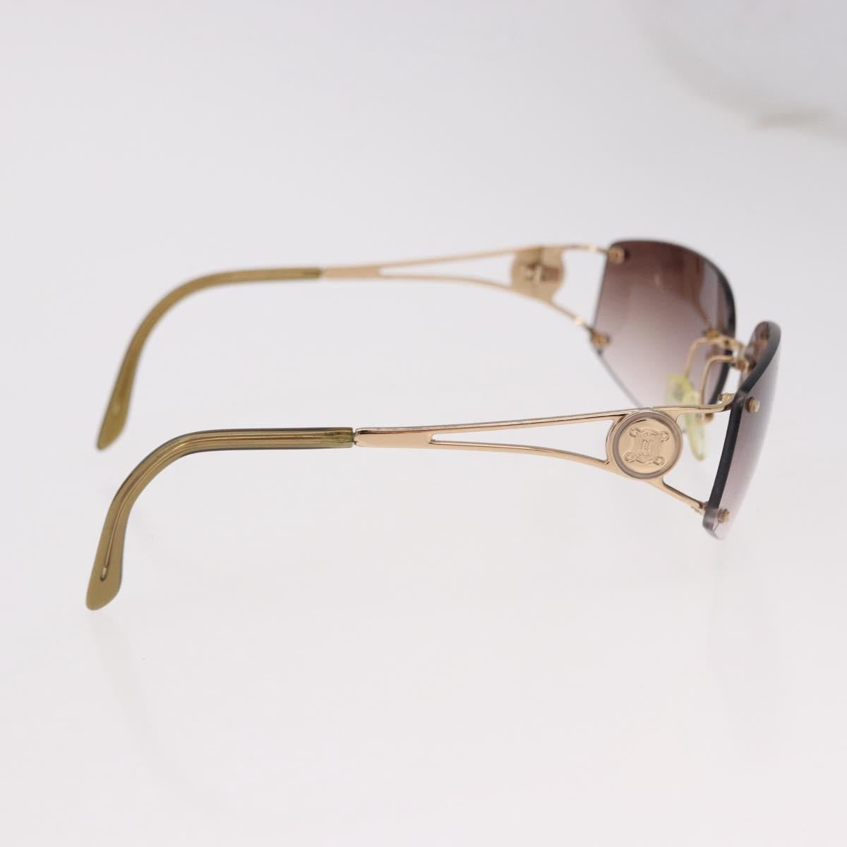 CELINE Macadam Sunglasses Metal Gold Tone Dark Brown Auth SW2606