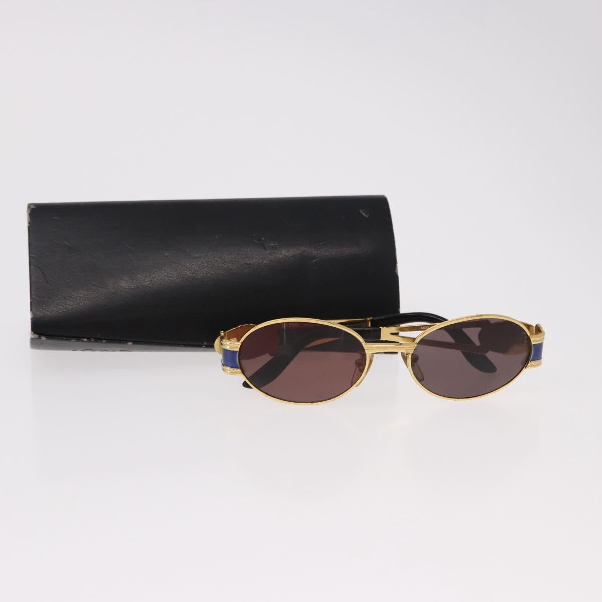 FENDI Sunglasses Metal Gold Tone Navy Auth SW2610