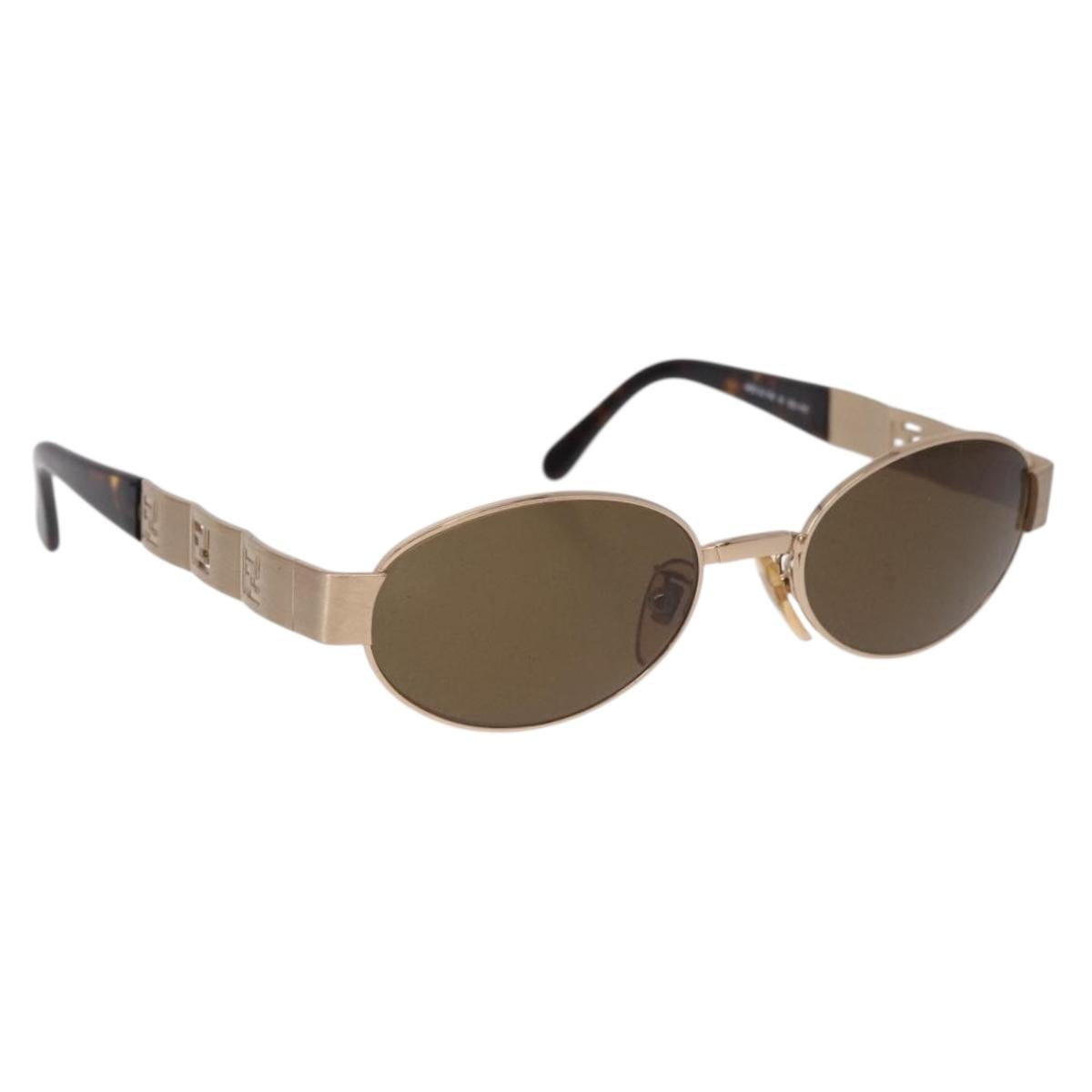 FENDI Sunglasses Metal Gold Tone Brown Auth SW2611