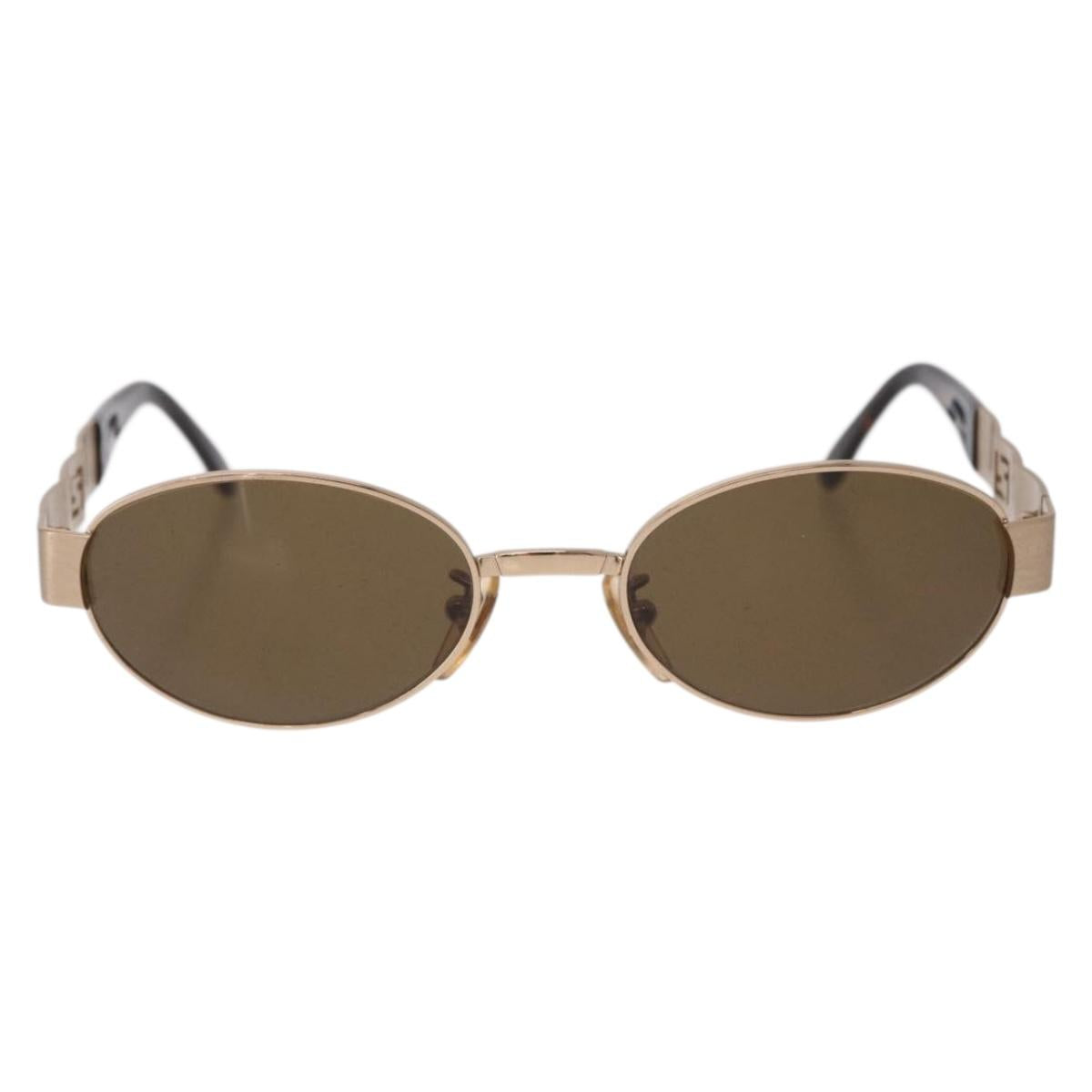 FENDI Sunglasses Metal Gold Tone Brown Auth SW2611