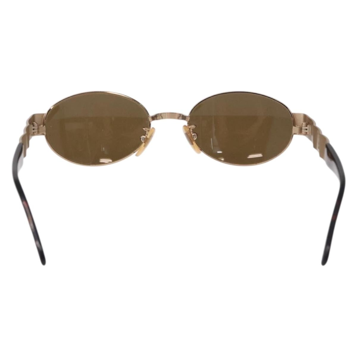 FENDI Sunglasses Metal Gold Tone Brown Auth SW2611