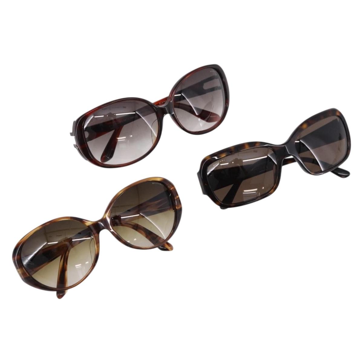 BVLGARI Sunglasses Plastic 3 Set Brown Gold Silver Auth SW2623