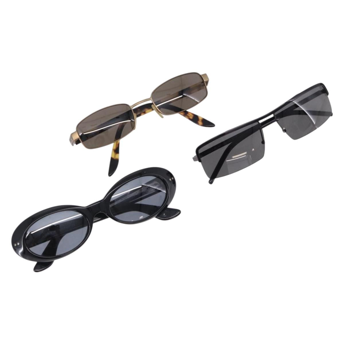 GUCCI Sunglasses Metal Plastic 3 Set Black Gold Auth SW2625
