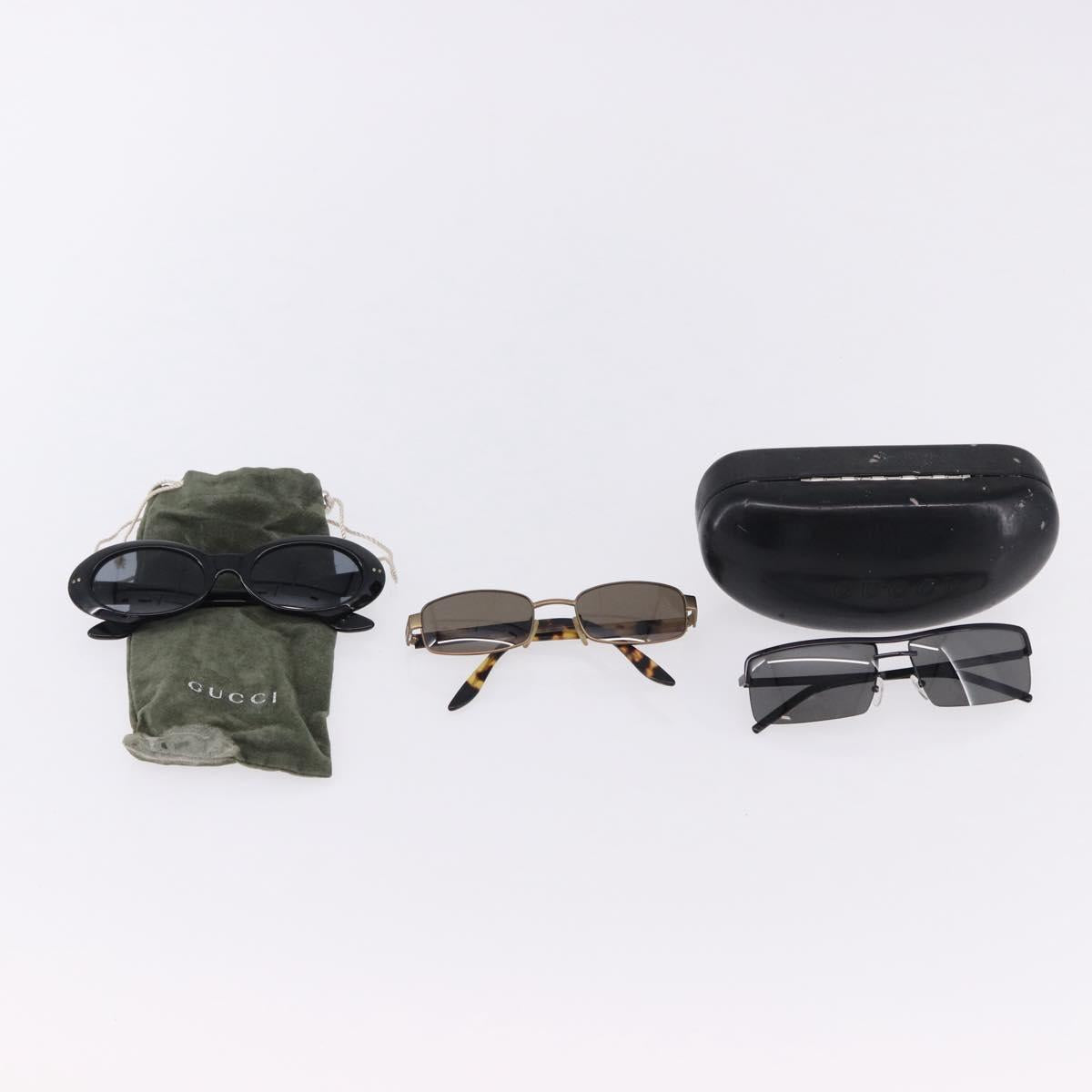 GUCCI Sunglasses Metal Plastic 3 Set Black Gold Auth SW2625