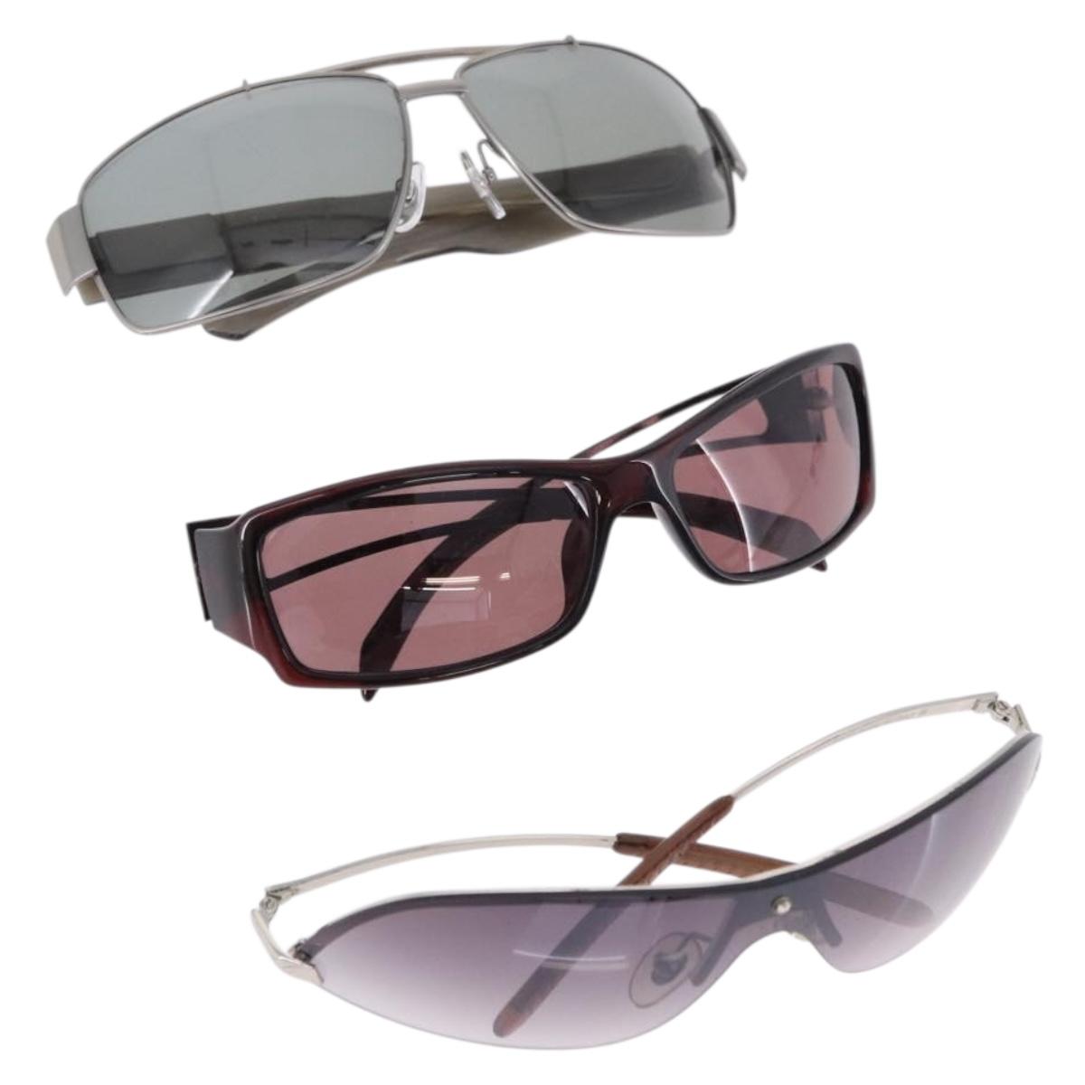 GUCCI Sunglasses Metal Plastic 3 Set Silver Brown Auth SW2628