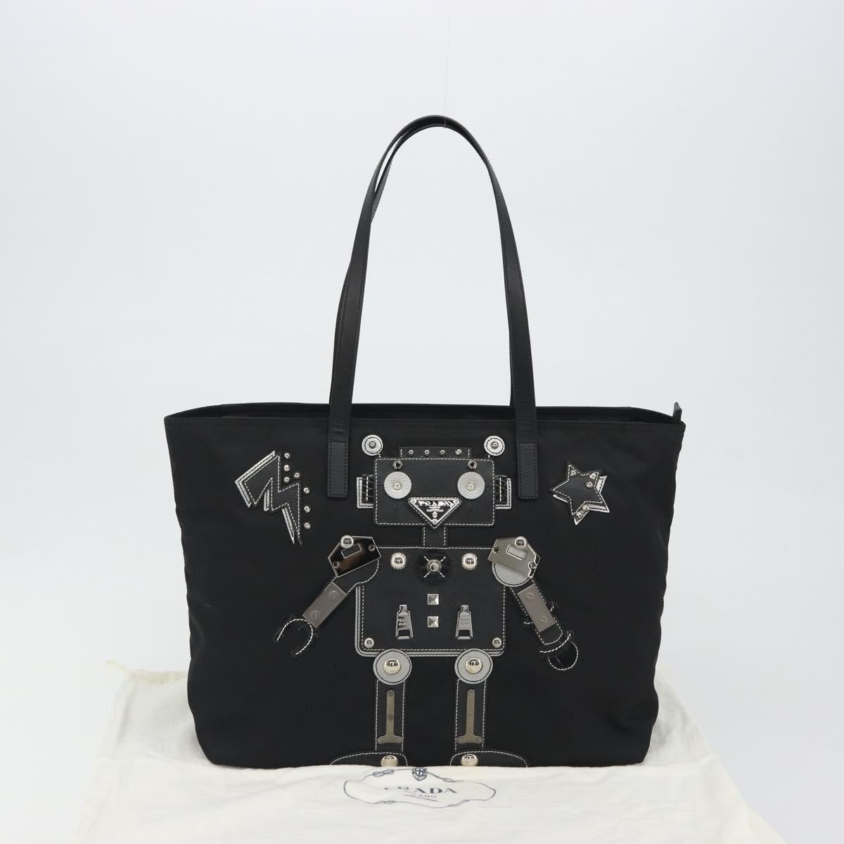 PRADA Robot Tote Bag Nylon Black Silver Auth SW2635M