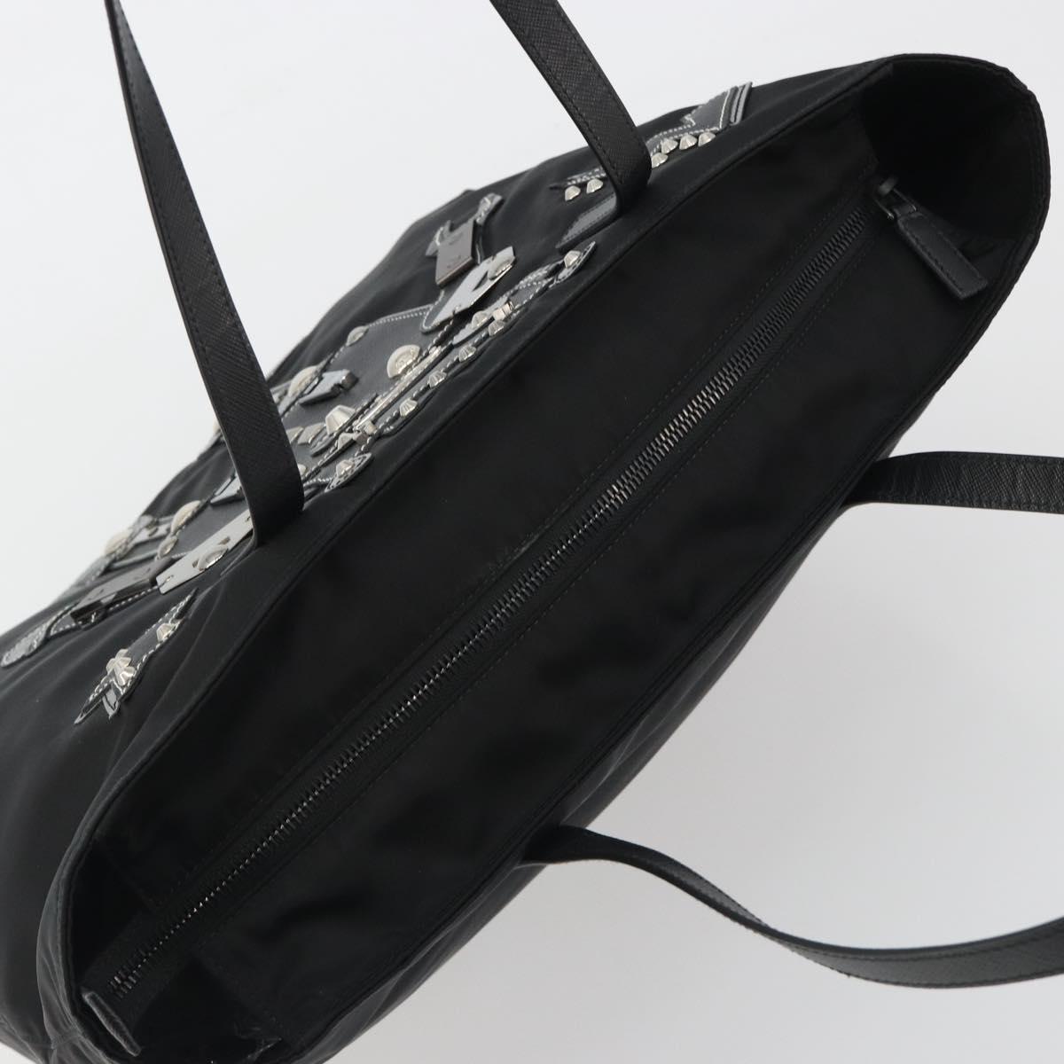 PRADA Robot Tote Bag Nylon Black Silver Auth SW2635M