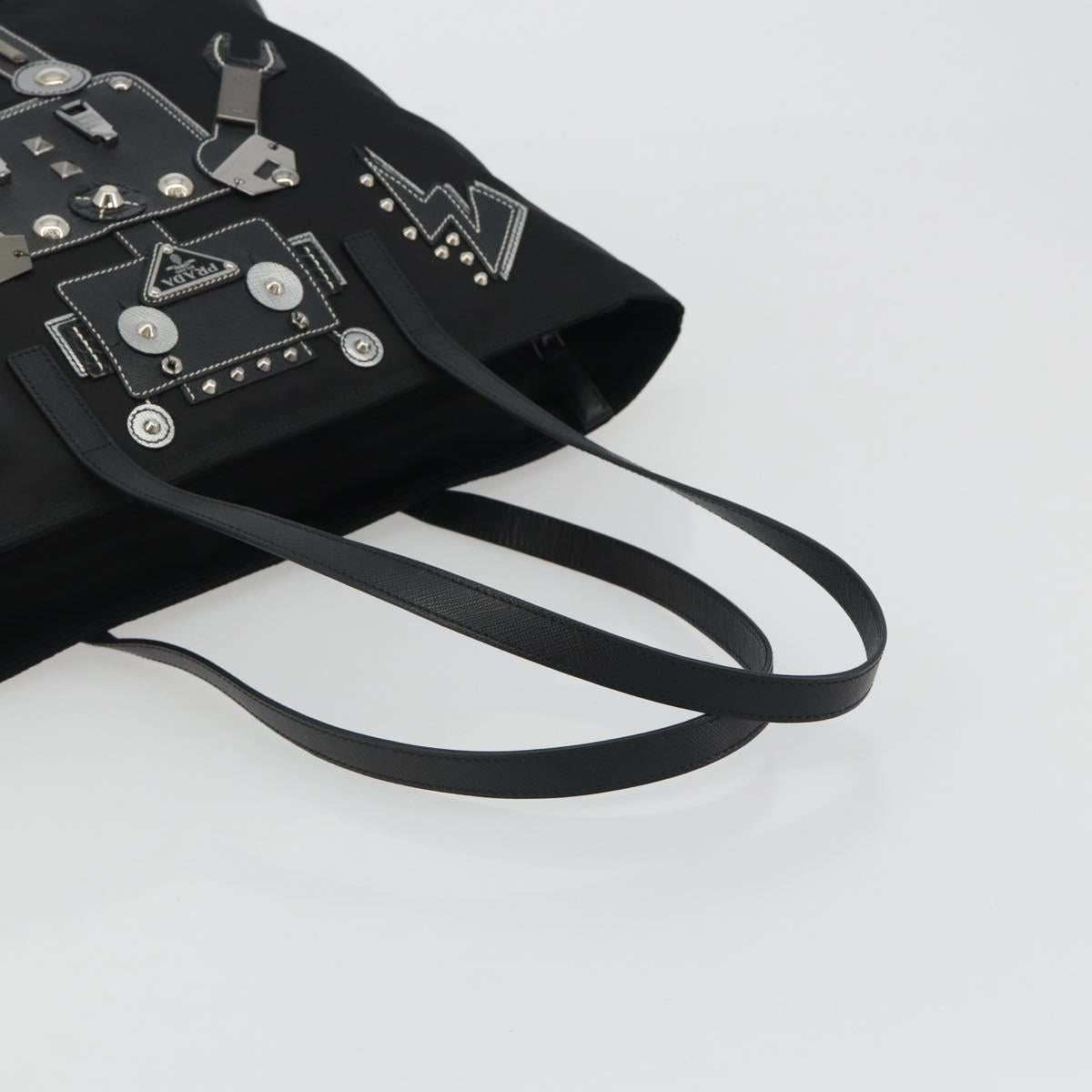 PRADA Robot Tote Bag Nylon Black Silver Auth SW2635M
